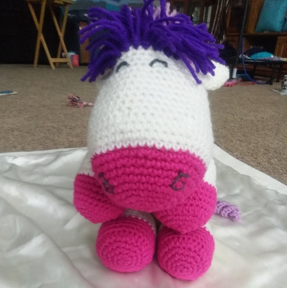 Unicorn plush. Curlicue mane, tail. Customizable initials, colors! Artisan made - Picture 15 of 15